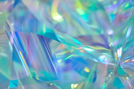 pastel neon mint, turquoise, blue, purple holographic metallic foil backgroundの写真素材