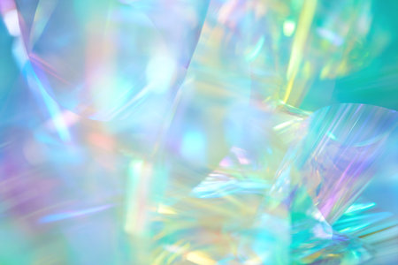 pastel neon mint, turquoise, blue, purple holographic metallic foil backgroundの写真素材