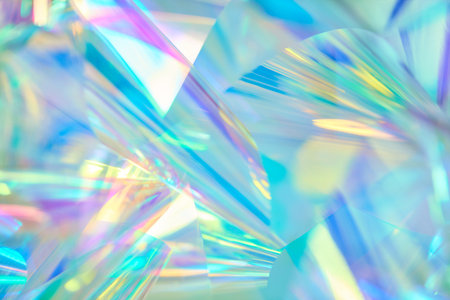 pastel neon mint, turquoise, blue, purple holographic metallic foil backgroundの写真素材