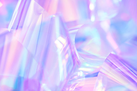 pastel neon blue, purple, lavender, mint holographic metallic foil backgroundの写真素材