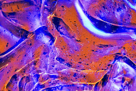 Abstract neon blue, purple, red, orange cosmetic gel serum background texture