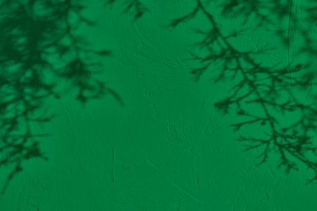 Fir tree shadows on dark green concrete wall texture background