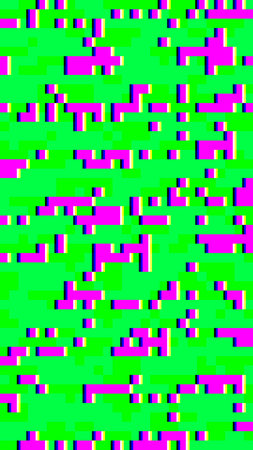 Abstract pixelated glitch art in bright green and pink with blocky 8 bit pattern
