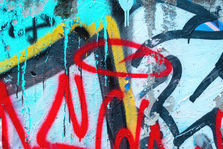 close up of colorful urban wall textureの写真素材