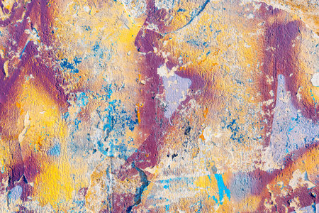Vintage 80s Abstract Weathered Paint Texture in Yellow, Purple, Blue