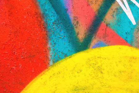 Vibrant Abstract Street Art Texture in Yellow, Red, Blue for Modern 2000s Designの写真素材