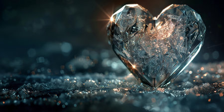 Glistening Heart-Shaped Crystal with Sparkling Fractals on Dark Backgroundの素材
