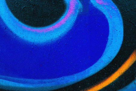 Vibrant Graffiti Wave Pattern in Electric Blue, Pink, Orange for 80s, Urban Styleの写真素材