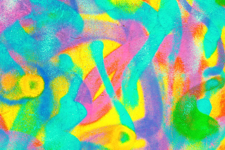 Vibrant Pastel Graffiti Texture in Neon Green, Pink, Blue for 80s Urban Artの写真素材