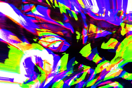 Trippy Glitch Art in Neon Colors with 2000s Y2K Aestheticの写真素材