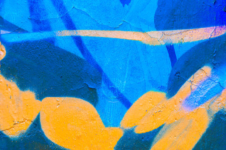 Abstract Graffiti Art in Blue and Orange for Urban 90s Y2K Designの写真素材