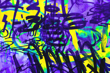 Abstract Graffiti Art in Neon Yellow, Purple, Blue for Urban 90s, Y2K Aesthetic