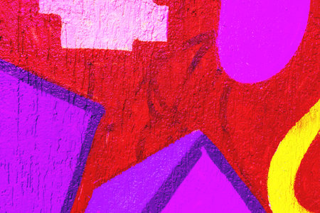 Abstract Geometric Graffiti Mural in Purple, Red, Yellow for Urban 90s, Y2K Street Style