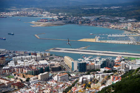Aerial view of Gibraltar, harbor and coastline.のeditorial素材