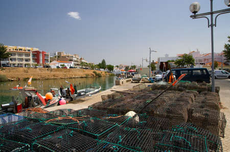 Baskets on Lobster in a fishing village, Ferragudo, Algarve, Portugalの写真素材