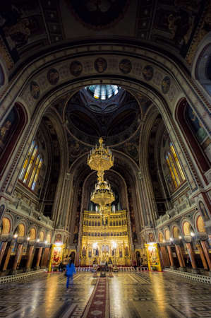 TIMISOARA, ROMANIA - JUNE 10: Faithfuls visit largest orthodox church in Romania on JUNE 10, 2014 in Timisoara, Romania. Timisoara is the 3rd largest city.のeditorial素材