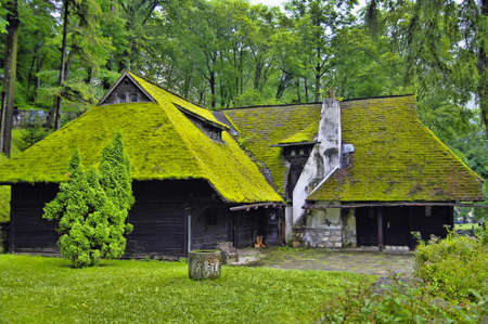 Beautiful cottage with grassy roof under the Bran castle, Brasov district, Romania