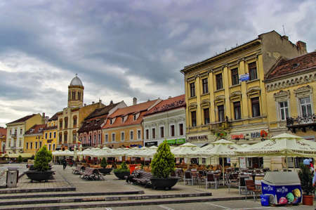 BRASOV, ROMANIA - JUNE 18, 2014  Tourists visit old town of Brasov on JUNE 18  The town is the 7th most populous city in Romania, The city is known as a birthplace of the national anthem of Romania のeditorial素材
