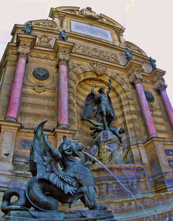 PARIS, FRANCE - JULY 2. The Chimera statue at Fontaine Saint Michel on July 2, 2014, Paris, France.のeditorial素材
