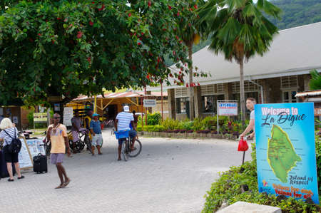 SEYCHELLES, LA DIGUE ISLAND, LA PASSE - AUGUST 07:The island of dreams for a rest and relaxation.Bicycle on moorage. La Digue island, Seychellesのeditorial素材