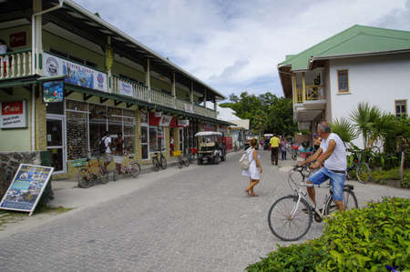 SEYCHELLES, LA DIGUE ISLAND, LA PASSE - AUGUST 07:The island of dreams for a rest and relaxation.Bicycle on moorage. La Digue island, Seychellesのeditorial素材