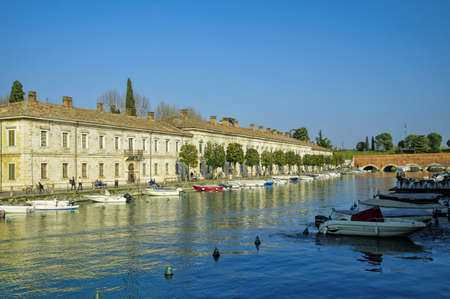 The main canal in Peschiera del Garda, Garda Lake district, Italyの写真素材
