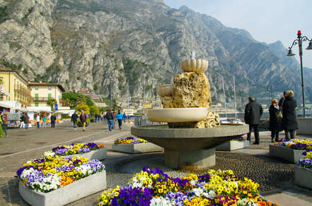 LIMONE SUL GARDA, ITALY - MARCH 27, 2015: Town of Limone Sul Garda, Lake Garda, Italy. Limone sul Garda is a town in Lombardy (northern Italy), on the shore of Lake Garda.のeditorial素材