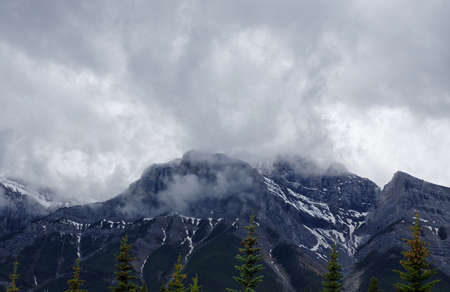 Mountain landscape from trail in park in Canmore, Alberta, Canadaの写真素材