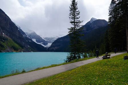 LAKE LOUISE, CANADA - MAY 28, 2016: View of the famous lake Louise. Lake Louise is the second most-visited destination in the Banff National Park.のeditorial素材