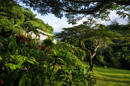 CASTLE BRUCE, DOMINICA - JANUARY 4, 2017 - The stylish cottage on west coast of Dominica island on January 4, 2017. Castle Bruce is village in west of Dominica island, Lesser Antillesのeditorial素材