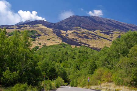 Mount Etna landscape with volcano craters in Sicily, Italyの写真素材