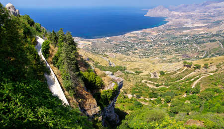View from Erice, Sicily, mountain San Giuliano towards mountain Cofano.の写真素材