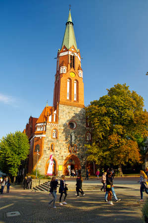People on Monte Cassino street with many shops, clubs, galleries, on September 30, 2017 in Sopot, Poland.のeditorial素材