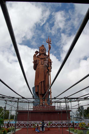 MAURITIUS - AUGUST 18, 2018: The giant 33-meters Lord Shiva statue at Ganga Talao (Grand Bassin) Hindu temple, Mauritius.のeditorial素材