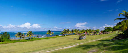 The Guadeloupe's Stonehenge the coast on Indian Ocean in archaeological Park OUATIBI TIBI in Guadeloupe, Grande-Terre island, french West Indiesの写真素材