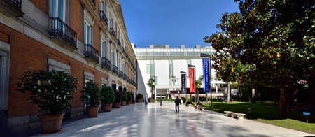 MADRID, SPAIN - APRIL 12, 2019: The group of people in front of the Thyssen-Bornemisza Museum, city landmark and cultural attractionのeditorial素材