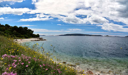 CIOVO ISLAND, CROATIA - APRIL 30, 2019 - Beautiful landscape with crystal clear water of Adriatic from Ciovo island near Trogir city, Croatiaのeditorial素材