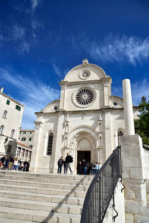 SIBENIK, CROATIA - APRIL 30, 2019 - The Cathedral of St. James is a triple nave basilica with three apses and a dome in the city of Sibenik, Croatiaのeditorial素材