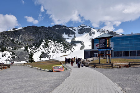 WHISTLER, BC, CANADA, MAY 30, 2019: Peak 2 Peak gondola building on top of Whistler Blackcomb Mountain.のeditorial素材