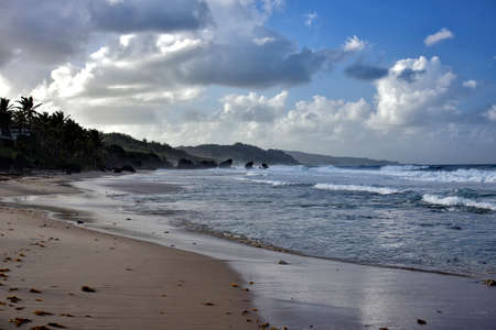 Specific rocks formation near The Soup Bowl spot on Barbados island, Caribbean Islandsの写真素材