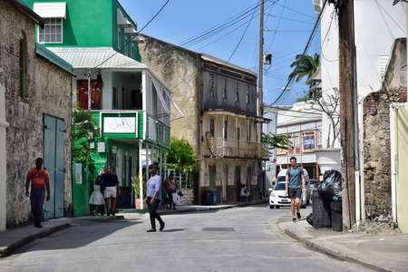 SPEIGHTSTOWN, BARBADOS; February 22, 2020: People in the main street in Speightstown, one of major town located on the west coast of island Barbados, Caribbean Islandsのeditorial素材