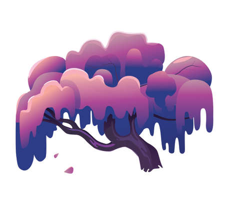 A large blooming pink tree with spreading branches in the evening light.のイラスト素材