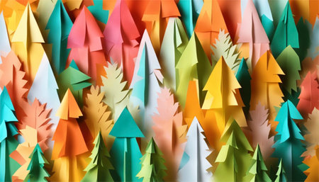 Paper origami background with colorful leaves. Origami paper art.の素材