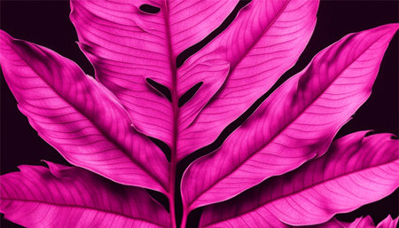 Illustration of a pink tropical leaf on a dark background, with space for textの素材