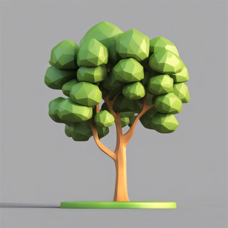 Abstract green tree on a gray background. 3d render illustration.の素材