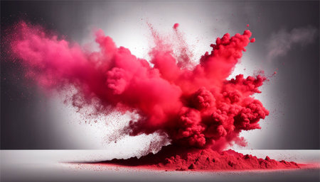 Explosion of red powder on a gray background. 3d renderingの素材