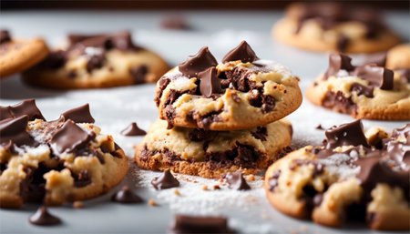 Chocolate chip cookies with chocolate glaze. Selective focus.の素材