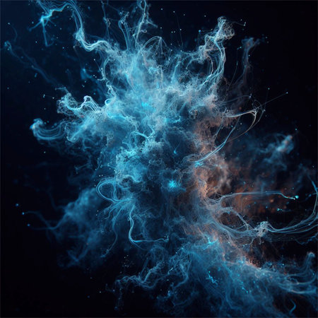 Abstract blue smoke on black background. Fantasy fractal texture. Digital art. 3D rendering.の素材