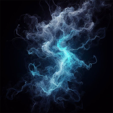 Abstract blue smoke on black background. Fantasy fractal texture. Digital art. 3D rendering.の素材