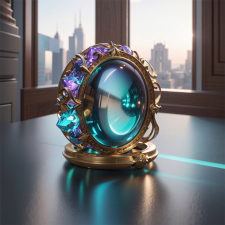 3d illustration of a precious sapphire in a gold frameの素材